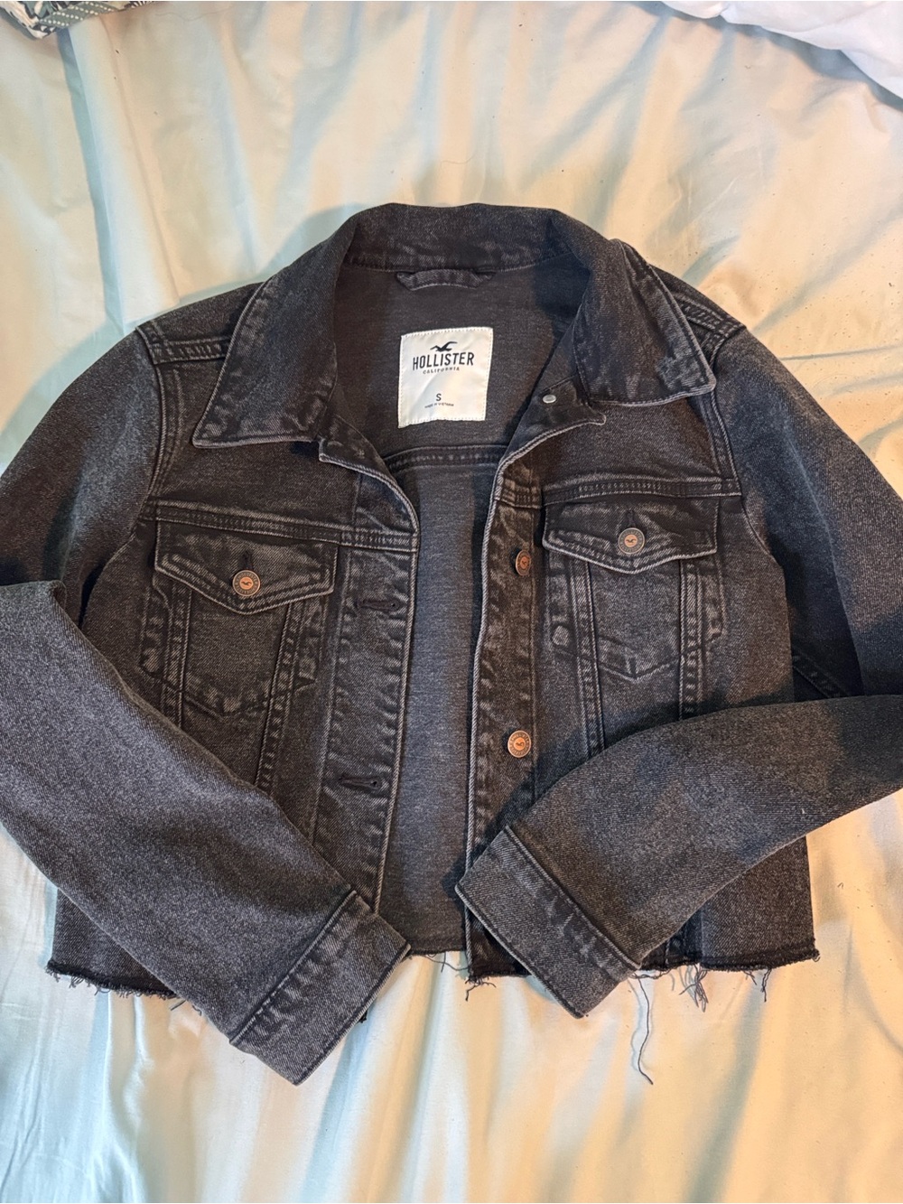 Hollister Washed Black Cropped Denim Jacket